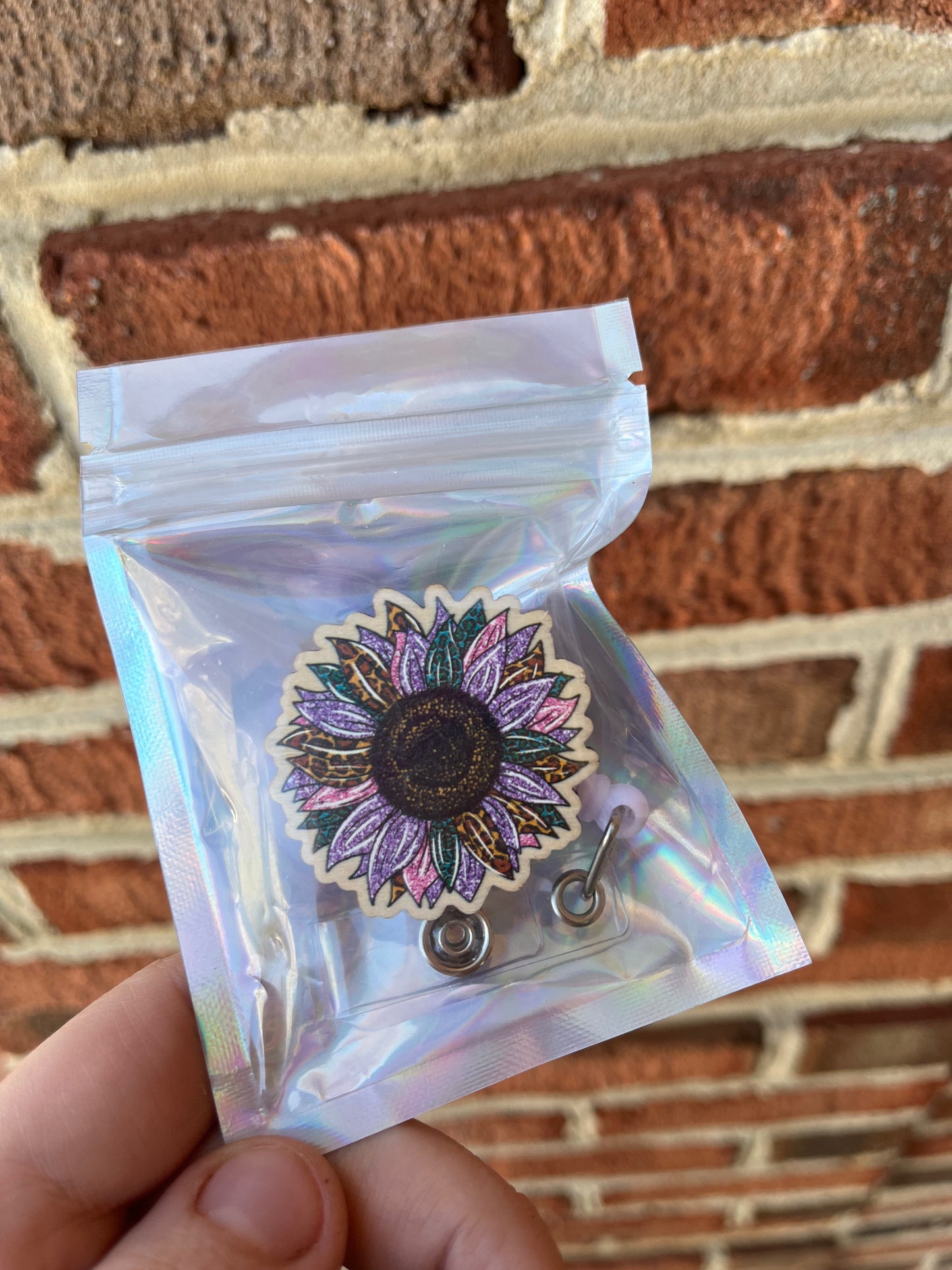 Purple Leopard Sunflower Badge Reel