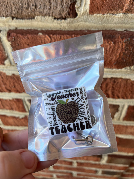 Leopard Apple Teacher Badge Reel